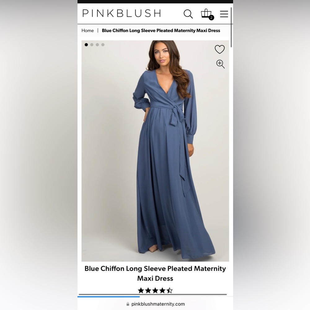 PinkBlush Maternity Blue Chiffon Long Sleeve Wrap Dress